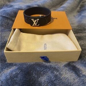Louis Vuitton Men's black Bracelet with Silver Accent